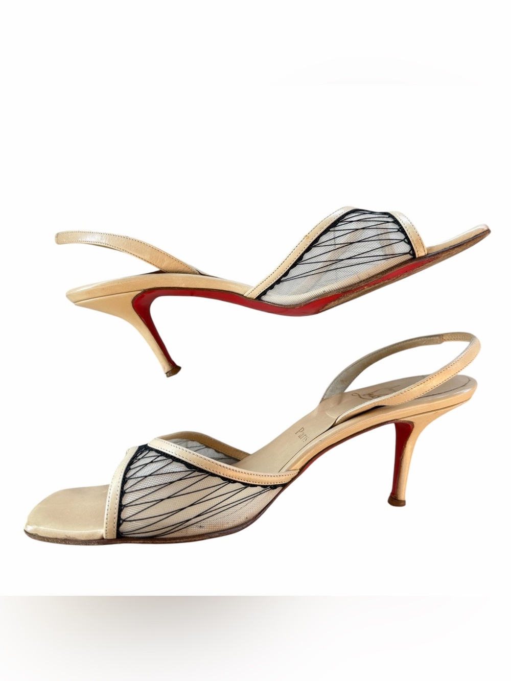 Christian Louboutin Beige and Black Mesh Slingback Sandals - Picture 9 of 15